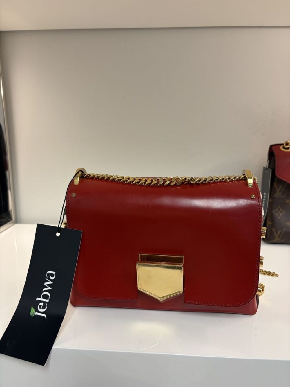 Jimmy Choo Lockett Petite Red Leather Chain Shoulder Bag